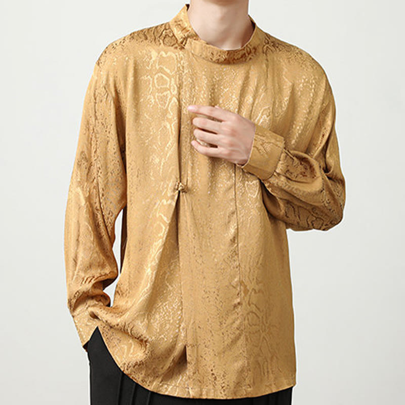 Buddha Stones秋 ジャカード 長袖 フロッグボタンシャツ メンズ 服 - image 5