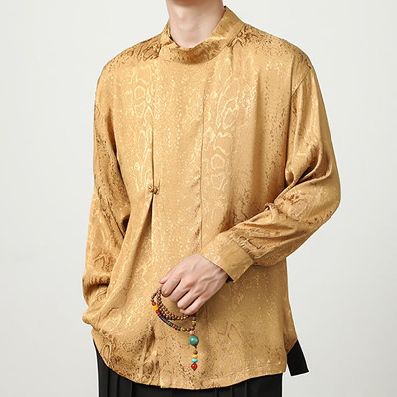 Buddha Stones秋 ジャカード 長袖 フロッグボタンシャツ メンズ 服 - image 4