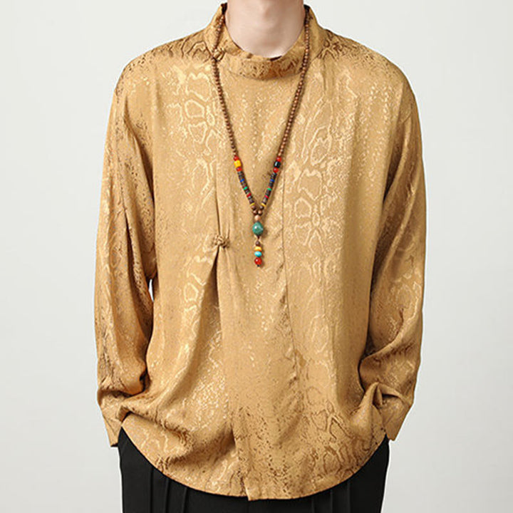 Buddha Stones秋 ジャカード 長袖 フロッグボタンシャツ メンズ 服 - image 7