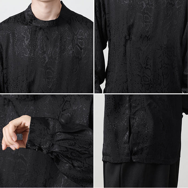 Buddha Stones秋 ジャカード 長袖 フロッグボタンシャツ メンズ 服 - image 18