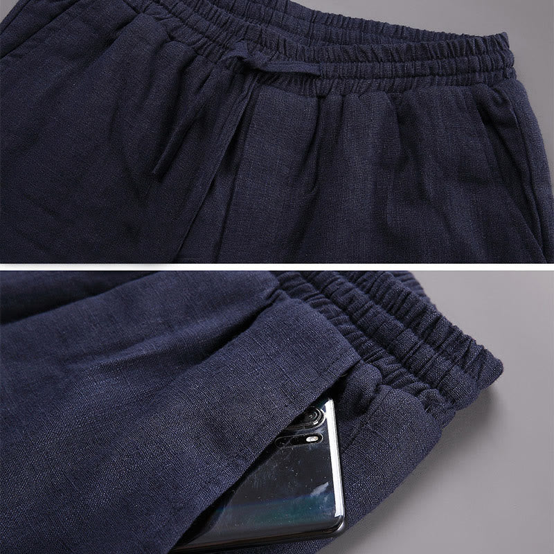 Buddha Stones冬用 メンズ フリース裏地 ドローストリング リネンパンツ ポケット付き - image 4