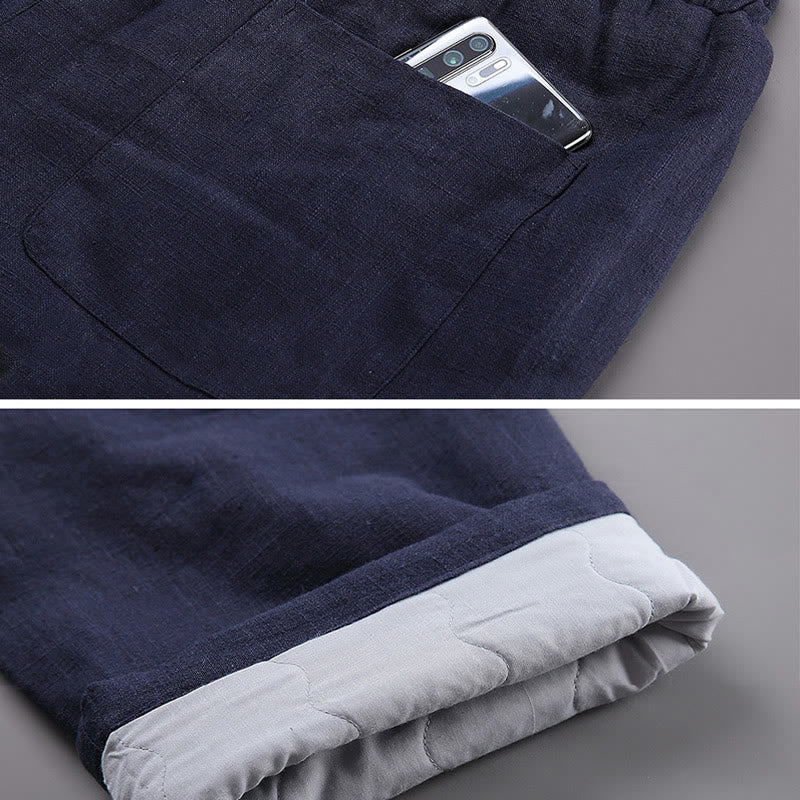 Buddha Stones冬用 メンズ フリース裏地 ドローストリング リネンパンツ ポケット付き - image 5