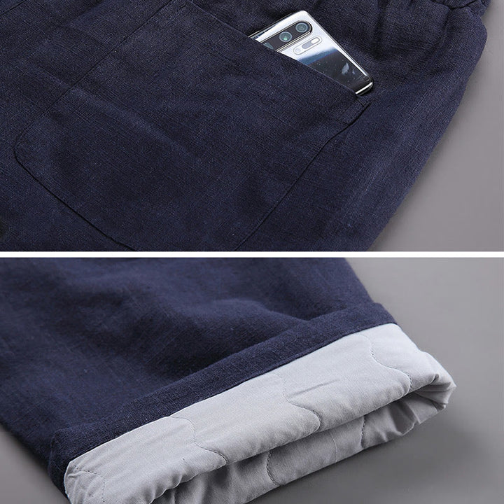 Buddha Stones冬用 メンズ フリース裏地 ドローストリング リネンパンツ ポケット付き - image 5