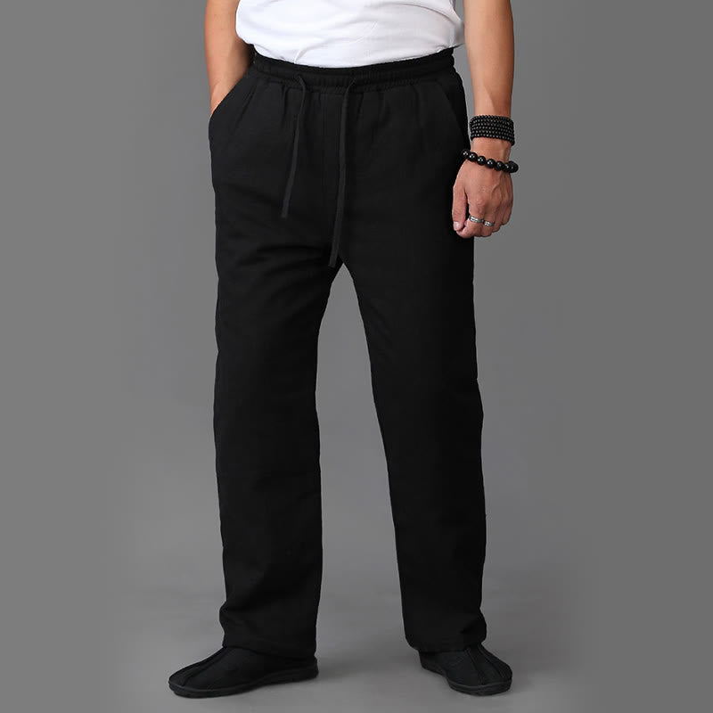 Buddha Stones冬用 メンズ フリース裏地 ドローストリング リネンパンツ ポケット付き - image 10