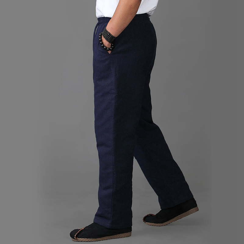 Buddha Stones冬用 メンズ フリース裏地 ドローストリング リネンパンツ ポケット付き - image 3