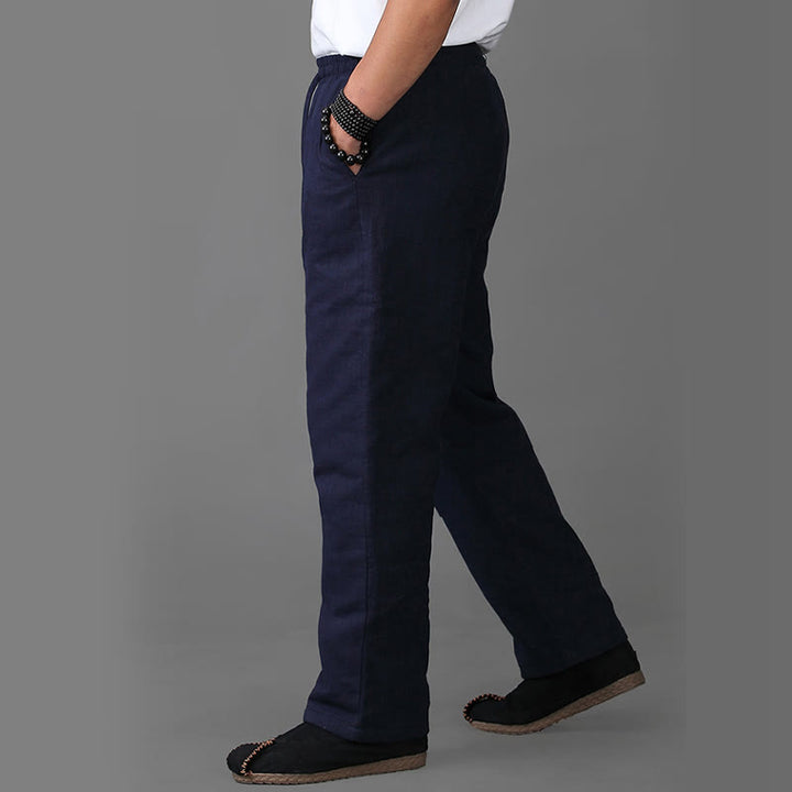 Buddha Stones冬用 メンズ フリース裏地 ドローストリング リネンパンツ ポケット付き - image 3