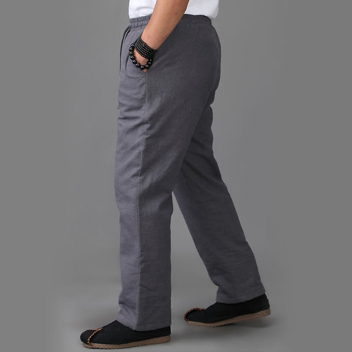Buddha Stones冬用 メンズ フリース裏地 ドローストリング リネンパンツ ポケット付き - image 13