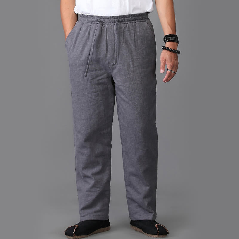Buddha Stones冬用 メンズ フリース裏地 ドローストリング リネンパンツ ポケット付き - image 12
