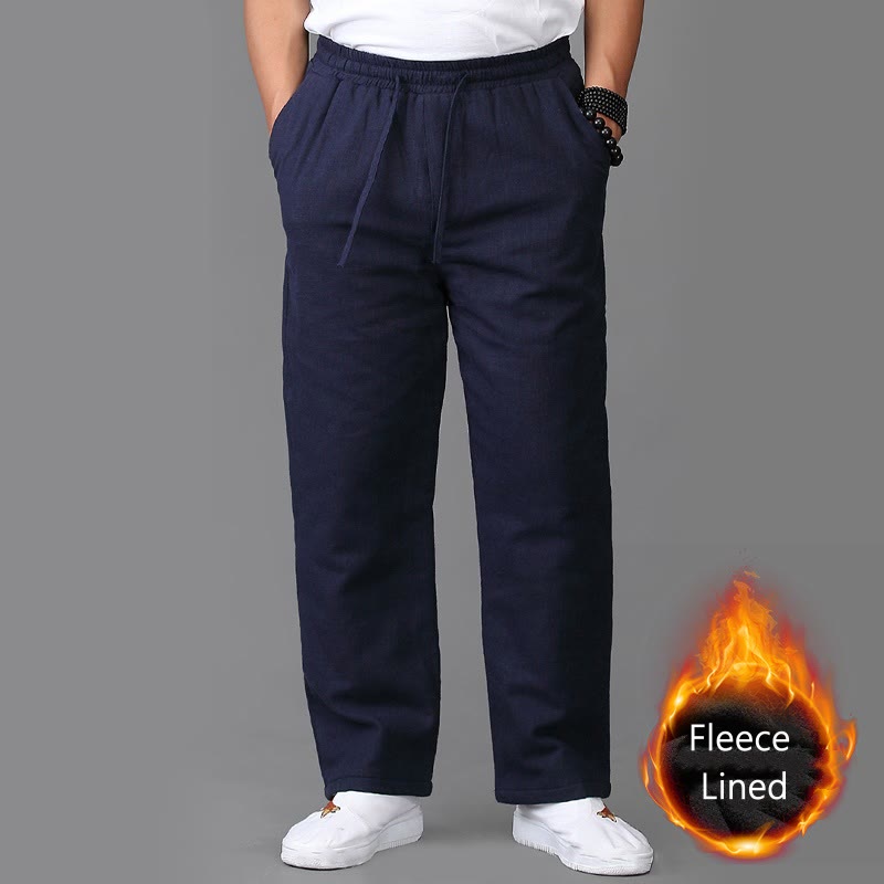 Buddha Stones冬用 メンズ フリース裏地 ドローストリング リネンパンツ ポケット付き - スティールブルー - US/UK/AU42、 EU52 (3XL) - image 0