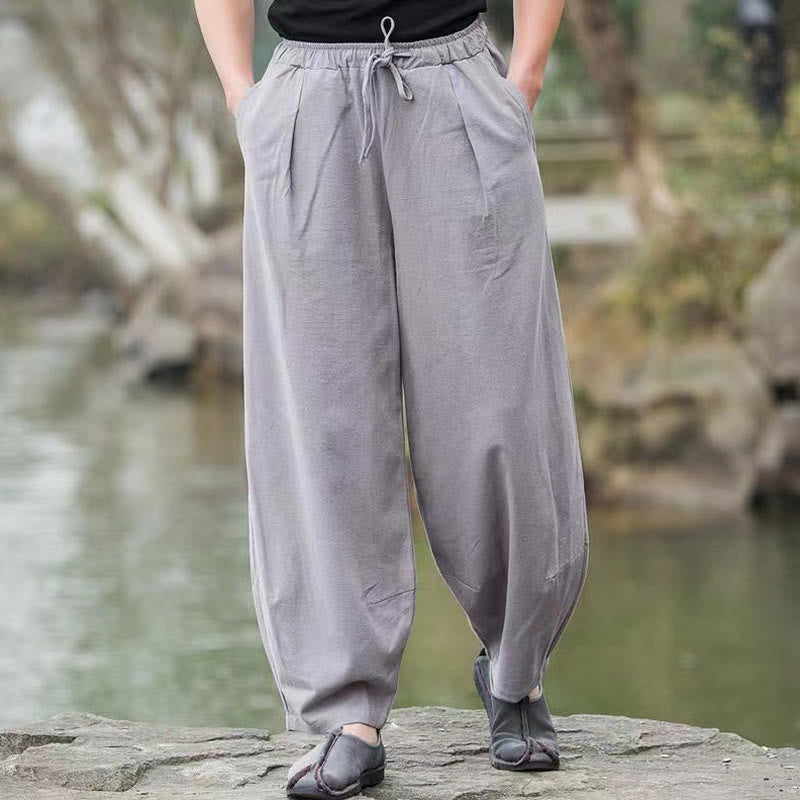 Buddha Stonesカジュアル シンプル ドローストリング メンズ コットン ハーレムパンツ ポケット付き - ライトグレー - US/UK/AU46、 EU56 (5XL) - image 9