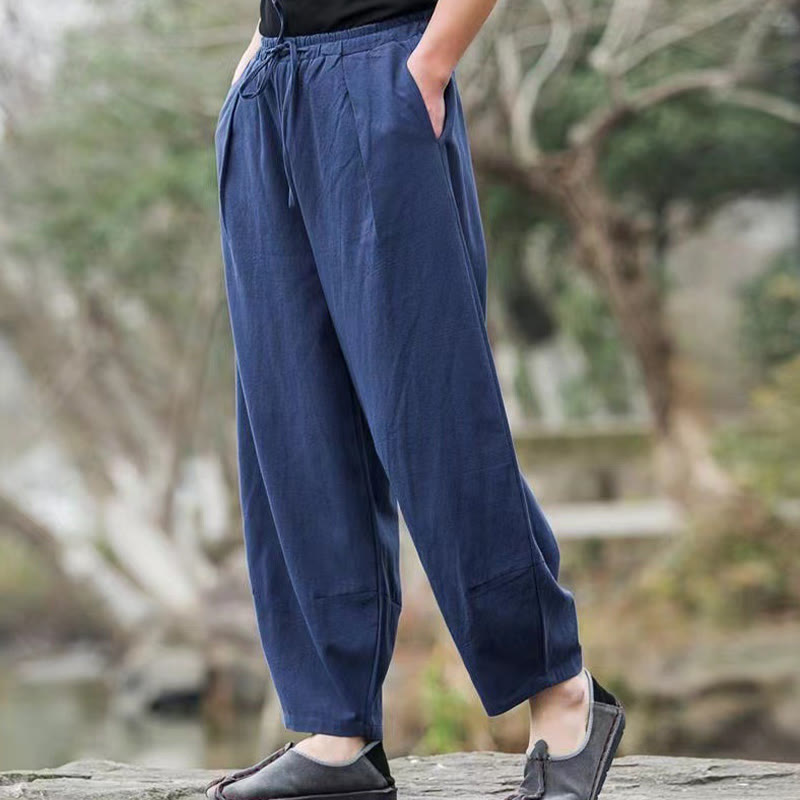 Buddha Stonesカジュアル シンプル ドローストリング メンズ コットン ハーレムパンツ ポケット付き - image 1