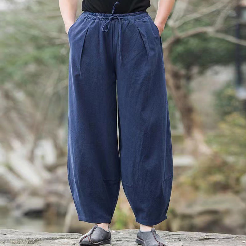 Buddha Stonesカジュアル シンプル ドローストリング メンズ コットン ハーレムパンツ ポケット付き - image 3
