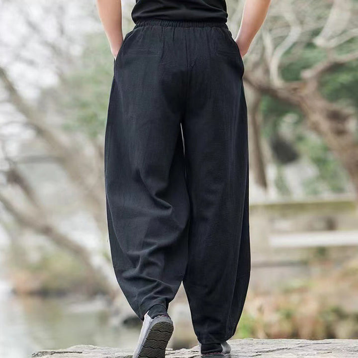 Buddha Stonesカジュアル シンプル ドローストリング メンズ コットン ハーレムパンツ ポケット付き - image 7
