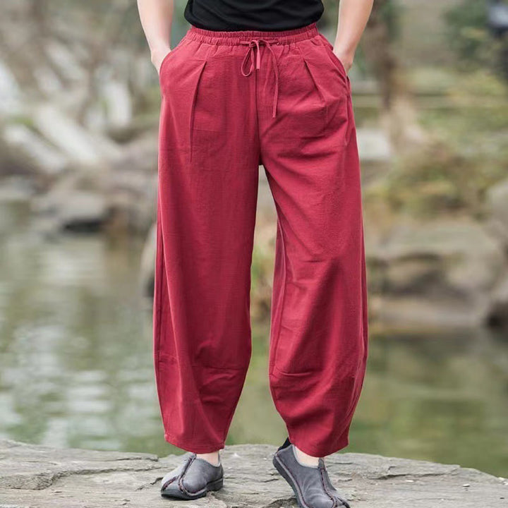 Buddha Stonesカジュアル シンプル ドローストリング メンズ コットン ハーレムパンツ ポケット付き - image 15
