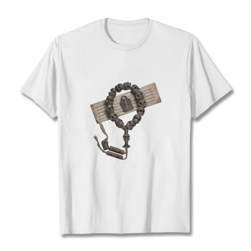 Buddha Stonesチベットの死体の王 森のビーズ柄 Tシャツ - 白 - 2XL - image 1