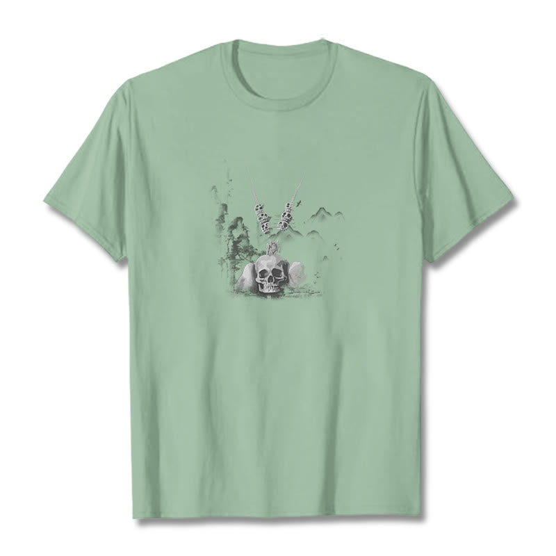 Buddha Stonesチベット 屍の王 森の頭蓋骨 ペンダント 雲 デザイン Tシャツ - 淡い緑 - 2XL - image 16