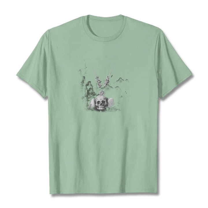 Buddha Stonesチベット 屍の王 森の頭蓋骨 ペンダント 雲 デザイン Tシャツ - 淡い緑 - 2XL - image 16
