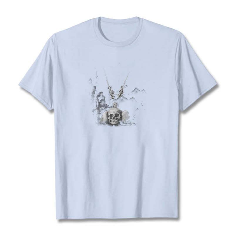 Buddha Stonesチベット 屍の王 森の頭蓋骨 ペンダント 雲 デザイン Tシャツ - ライトシアン - 2XL - image 13
