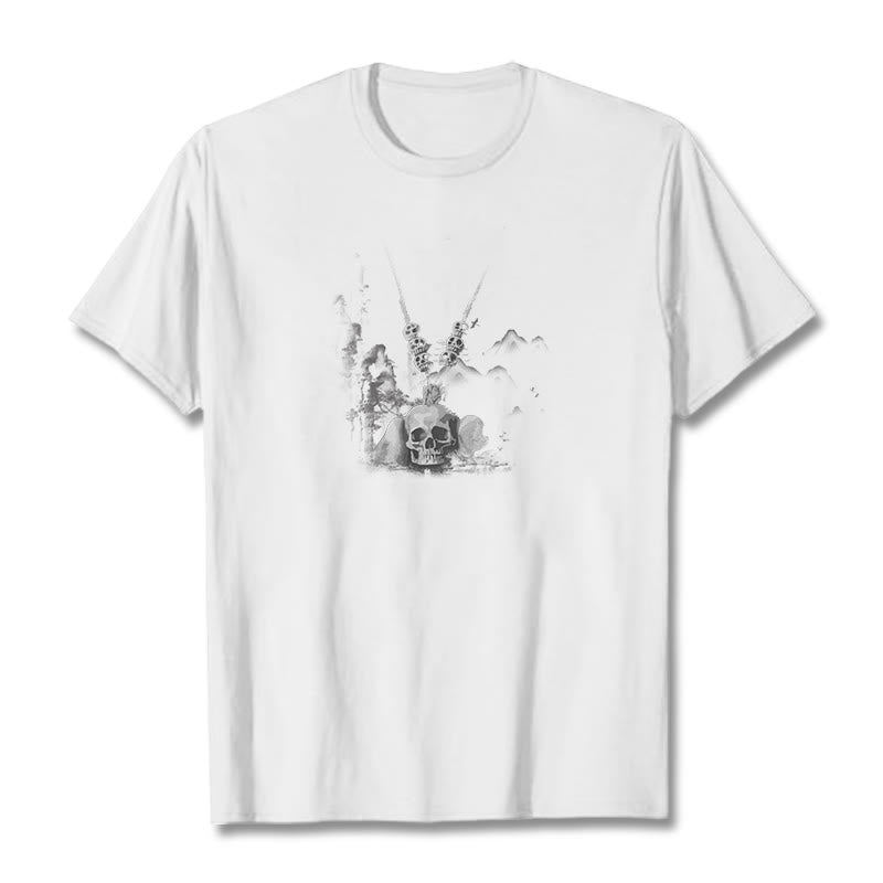 Buddha Stonesチベット 屍の王 森の頭蓋骨 ペンダント 雲 デザイン Tシャツ - 白 - 2XL - image 1