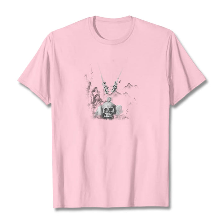 Buddha Stonesチベット 屍の王 森の頭蓋骨 ペンダント 雲 デザイン Tシャツ - ライトピンク - 2XL - image 14