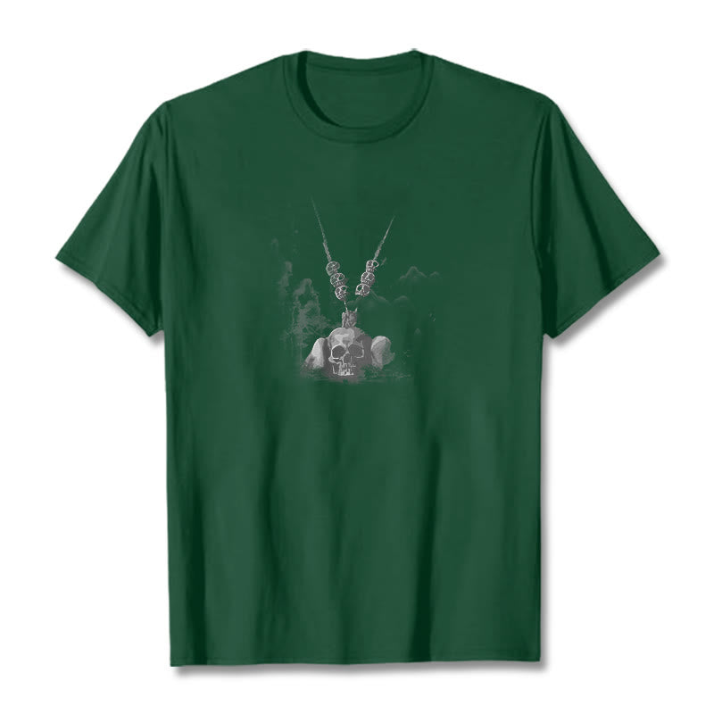 Buddha Stonesチベット 屍の王 森の頭蓋骨 ペンダント 雲 デザイン Tシャツ - フォレストグリーン - 2XL - image 11