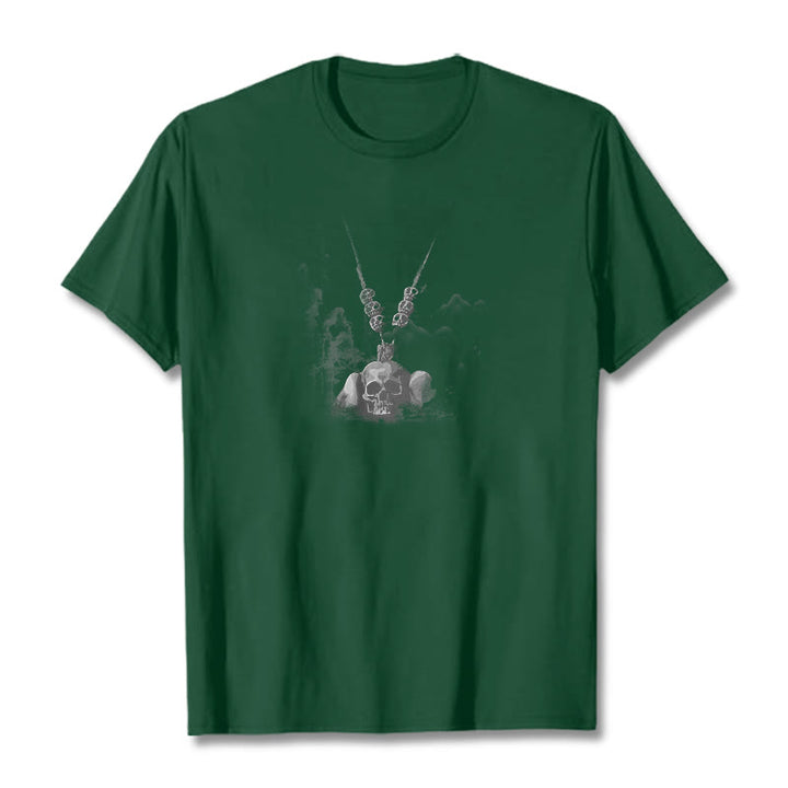 Buddha Stonesチベット 屍の王 森の頭蓋骨 ペンダント 雲 デザイン Tシャツ - フォレストグリーン - 2XL - image 11