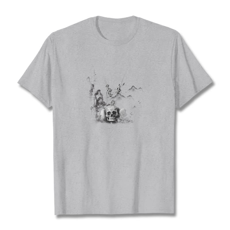 Buddha Stonesチベット 屍の王 森の頭蓋骨 ペンダント 雲 デザイン Tシャツ - ライトグレー - 2XL - image 22