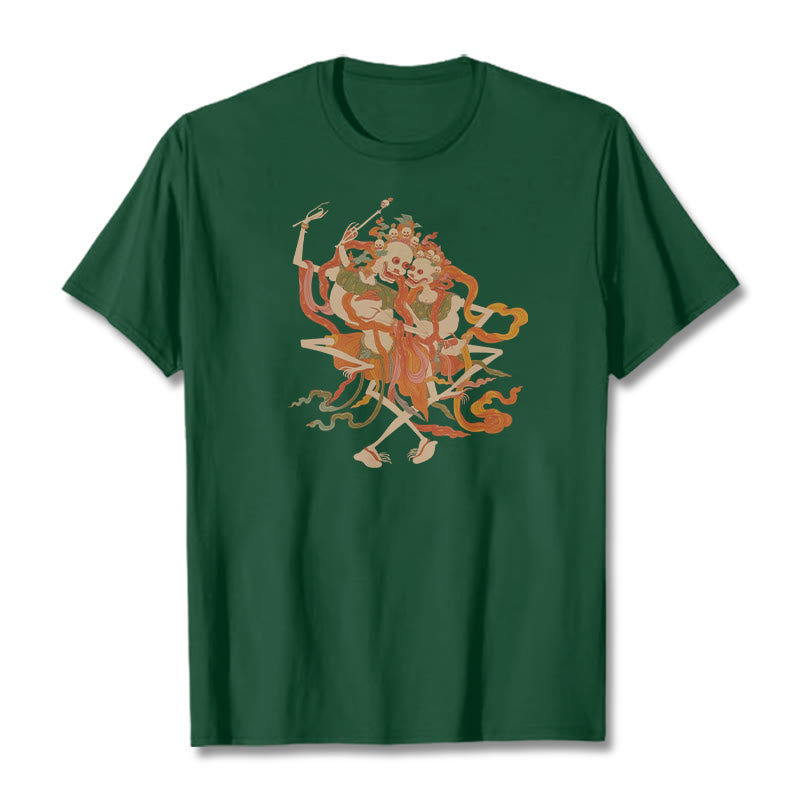 Buddha Stonesチベット カラフル 屍の王 森 柄 Tシャツ - フォレストグリーン - 2XL - image 12