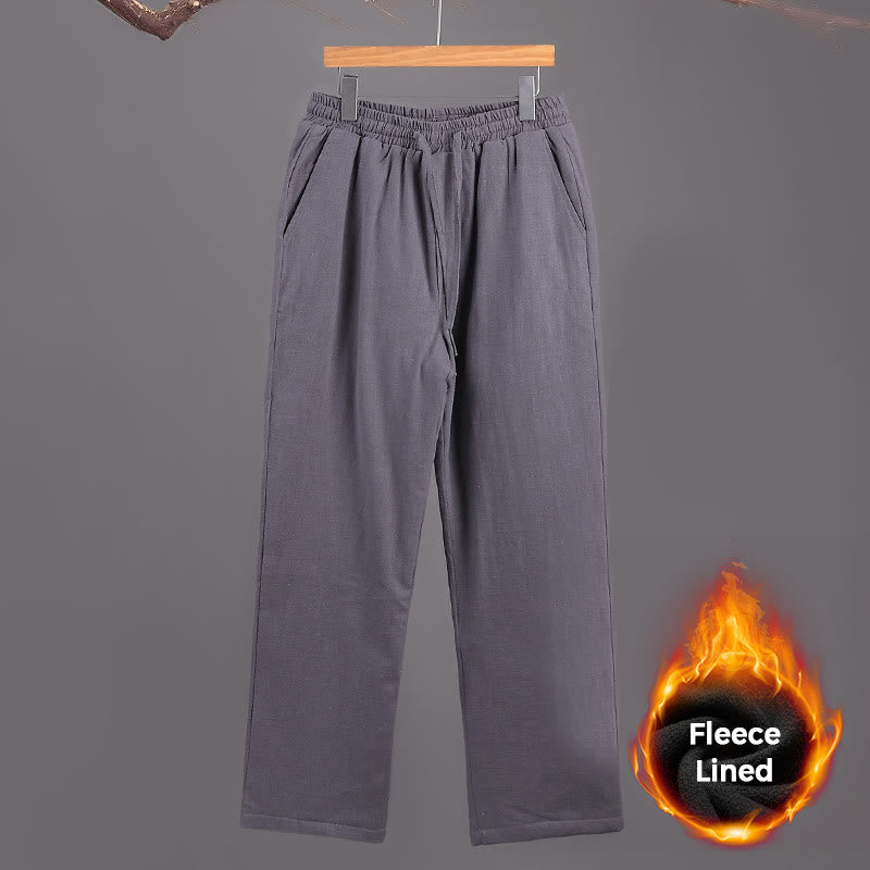 Buddha Stones冬用 メンズ フリース裏地 ドローストリング リネンパンツ ポケット付き - グレー - US/UK/AU42、 EU52 (3XL) - image 11