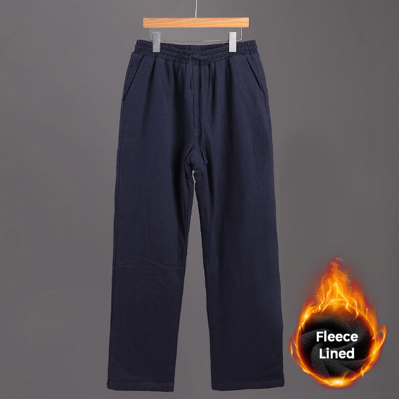 Buddha Stones冬用 メンズ フリース裏地 ドローストリング リネンパンツ ポケット付き - image 1