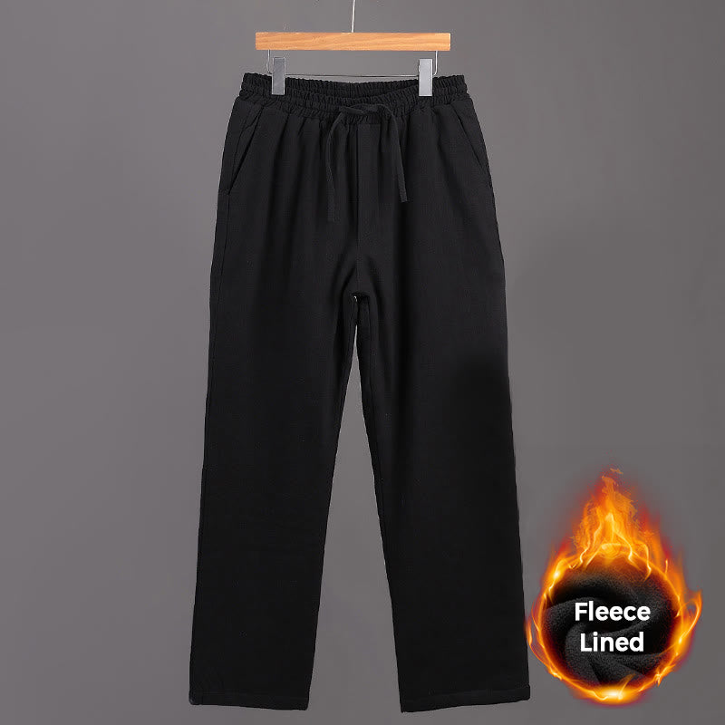 Buddha Stones冬用 メンズ フリース裏地 ドローストリング リネンパンツ ポケット付き - 黒 - US/UK/AU42、 EU52 (3XL) - image 8