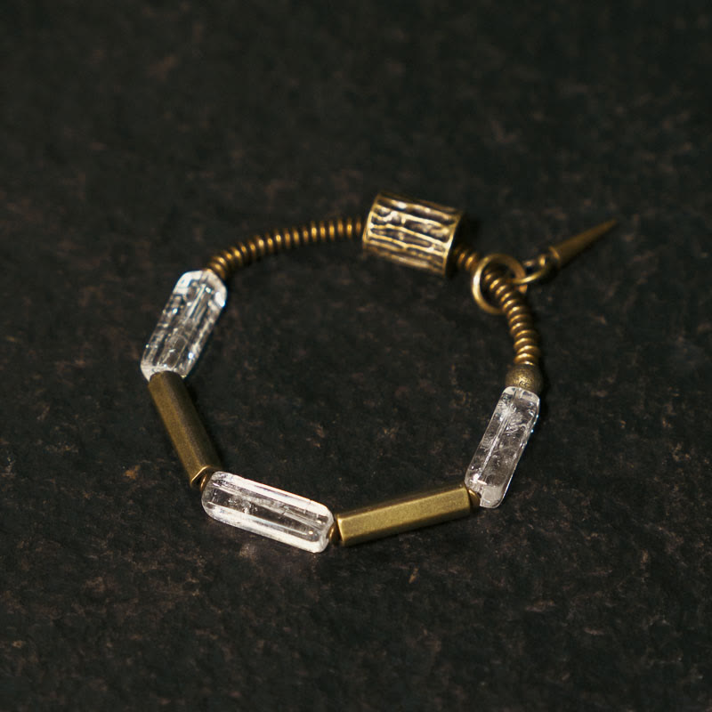 Buddha Stones銅製スクエアホワイトクリスタル幸運ブレスレット