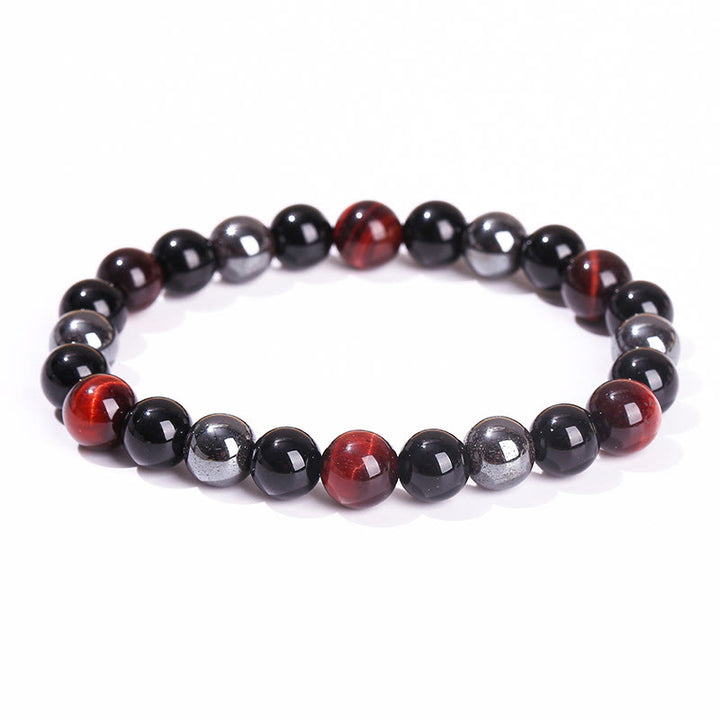 Buddha Stones天然タイガーアイオブシディアンヘマタイトポジティブパワフルブレスレット
