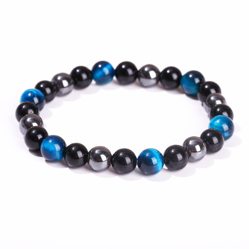 Buddha Stones天然タイガーアイオブシディアンヘマタイトポジティブパワフルブレスレット