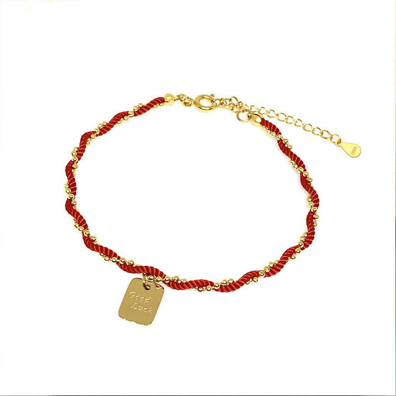 Buddha Stonesの赤い糸、金メッキ銅製、幸運の強さのブレスレット