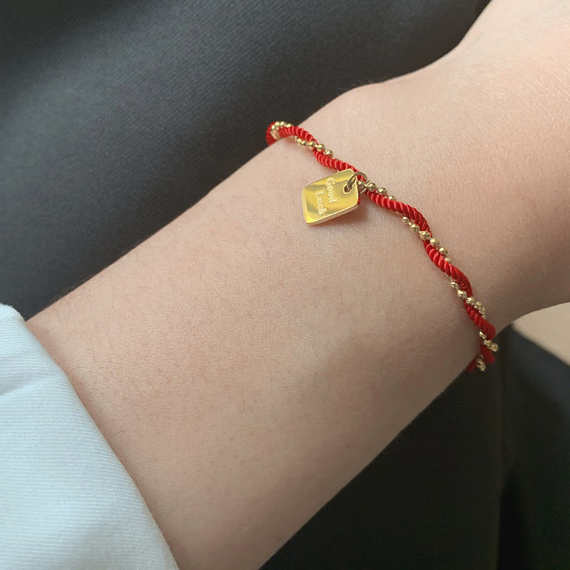 Buddha Stonesの赤い糸、金メッキ銅製、幸運の強さのブレスレット