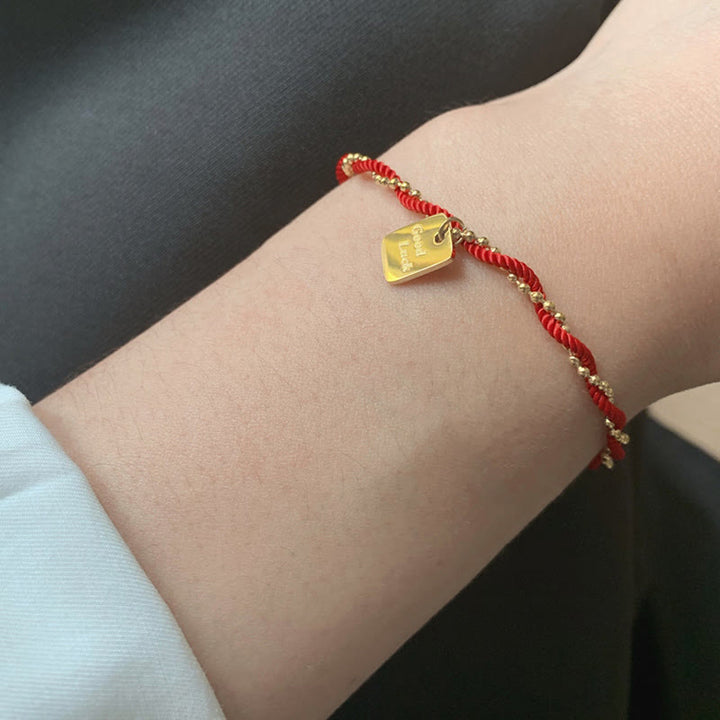 Buddha Stonesの赤い糸、金メッキ銅製、幸運の強さのブレスレット