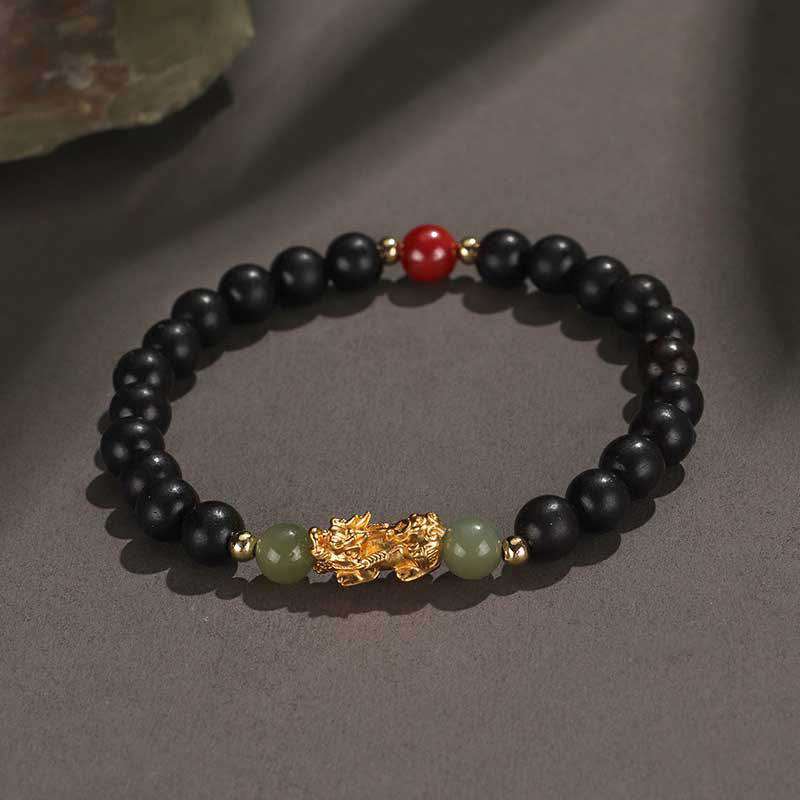 Buddha Stones999 スターリングシルバー 白檀黒檀小葉紫檀和田翡翠 辰砂 貔貅開運財運ブレスレット