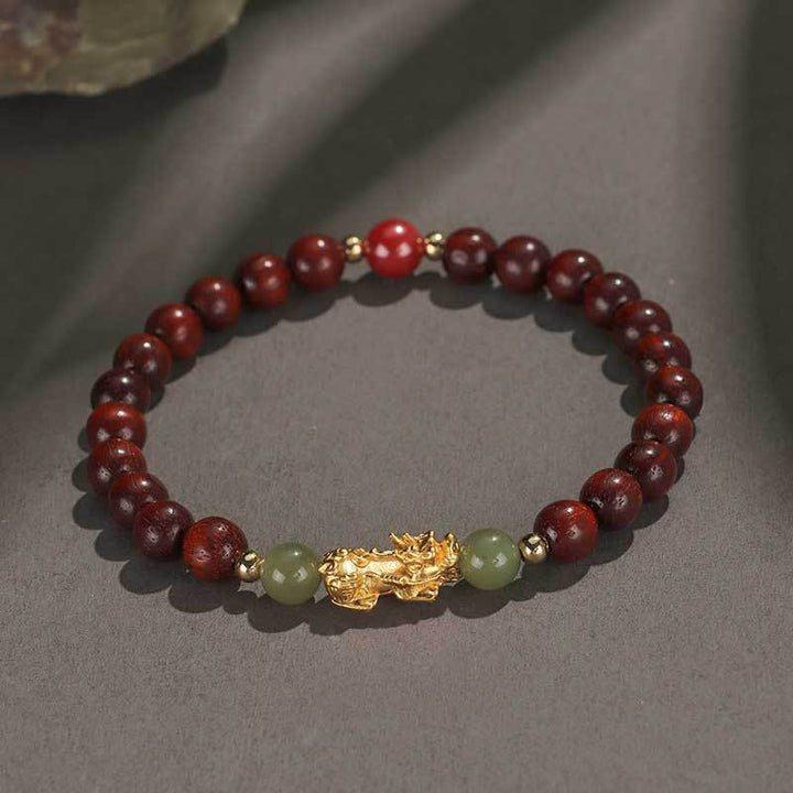 Buddha Stones999 スターリングシルバー 白檀黒檀小葉紫檀和田翡翠 辰砂 貔貅開運財運ブレスレット