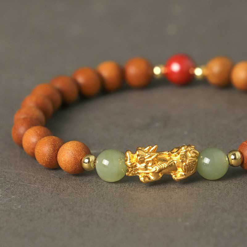 Buddha Stones999 スターリングシルバー 白檀黒檀小葉紫檀和田翡翠 辰砂 貔貅開運財運ブレスレット - image 2