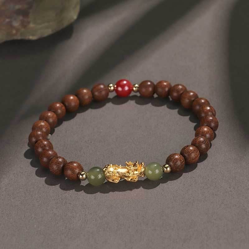 Buddha Stones999 スターリングシルバー 白檀黒檀小葉紫檀和田翡翠 辰砂 貔貅開運財運ブレスレット