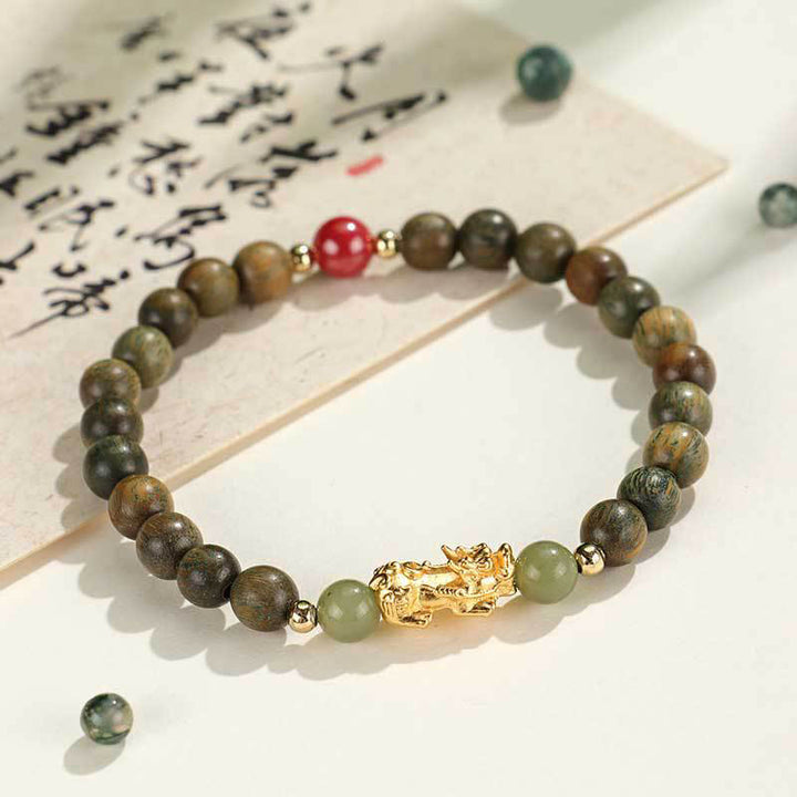 Buddha Stones999 スターリングシルバー 白檀黒檀小葉紫檀和田翡翠 辰砂 貔貅開運財運ブレスレット