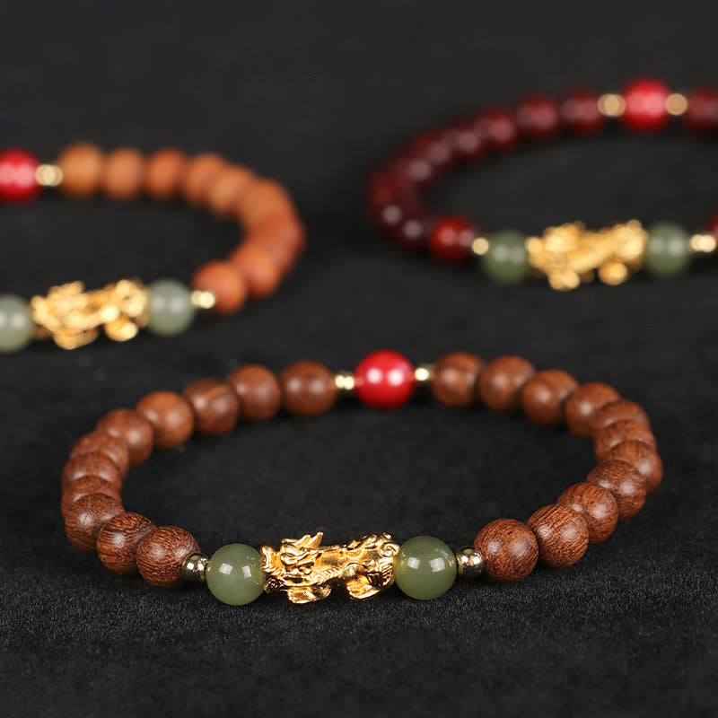 Buddha Stones999 スターリングシルバー 白檀黒檀小葉紫檀和田翡翠 辰砂 貔貅開運財運ブレスレット