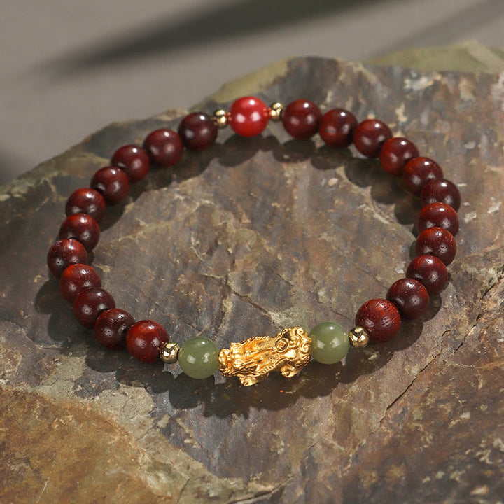 Buddha Stones999 スターリングシルバー 白檀黒檀小葉紫檀和田翡翠 辰砂 貔貅開運財運ブレスレット