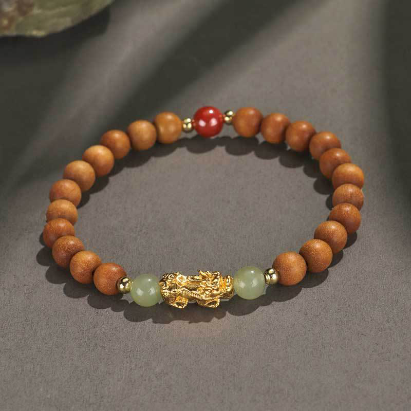 Buddha Stones999 スターリングシルバー 白檀黒檀小葉紫檀和田翡翠 辰砂 貔貅開運財運ブレスレット