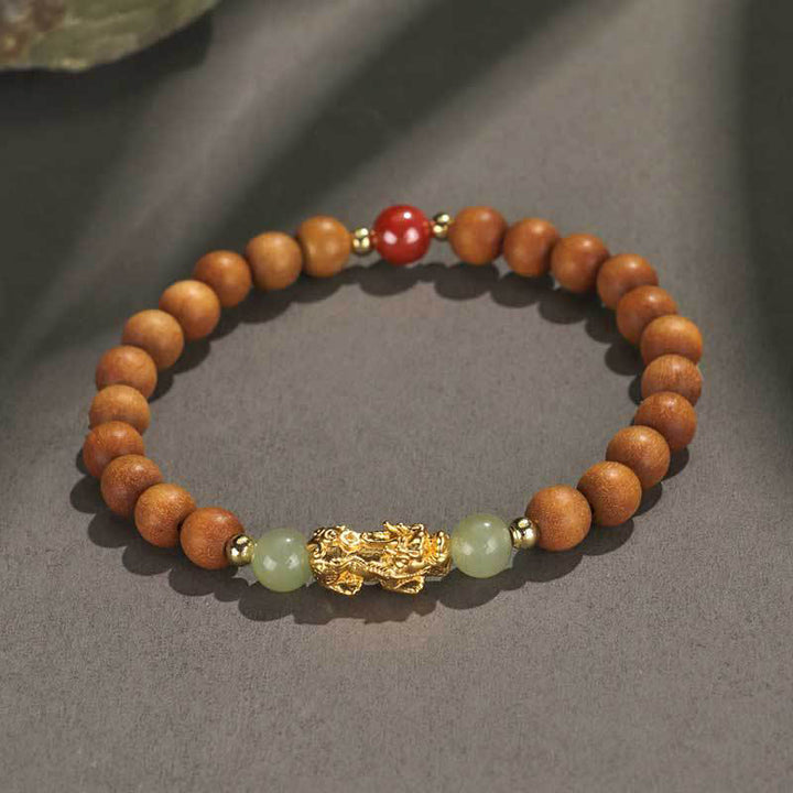Buddha Stones999 スターリングシルバー 白檀黒檀小葉紫檀和田翡翠 辰砂 貔貅開運財運ブレスレット