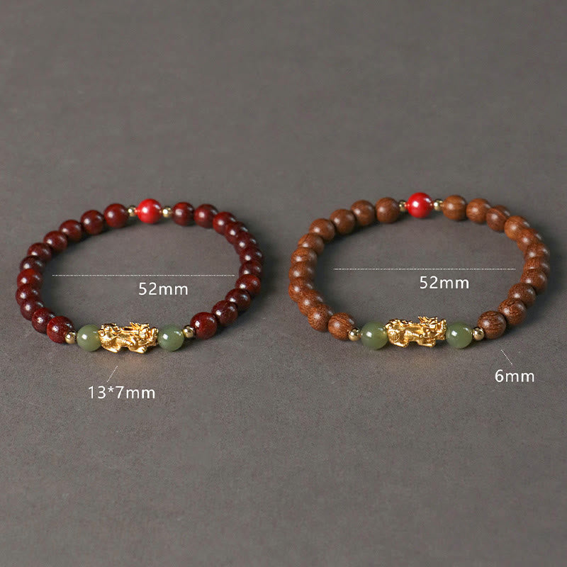 Buddha Stones999 スターリングシルバー 白檀黒檀小葉紫檀和田翡翠 辰砂 貔貅開運財運ブレスレット