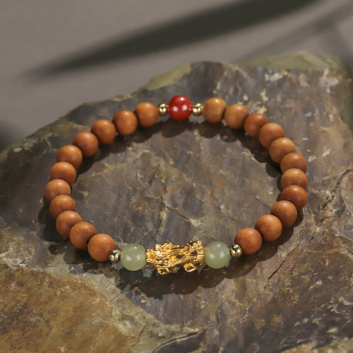 Buddha Stones999 スターリングシルバー 白檀黒檀小葉紫檀和田翡翠 辰砂 貔貅開運財運ブレスレット