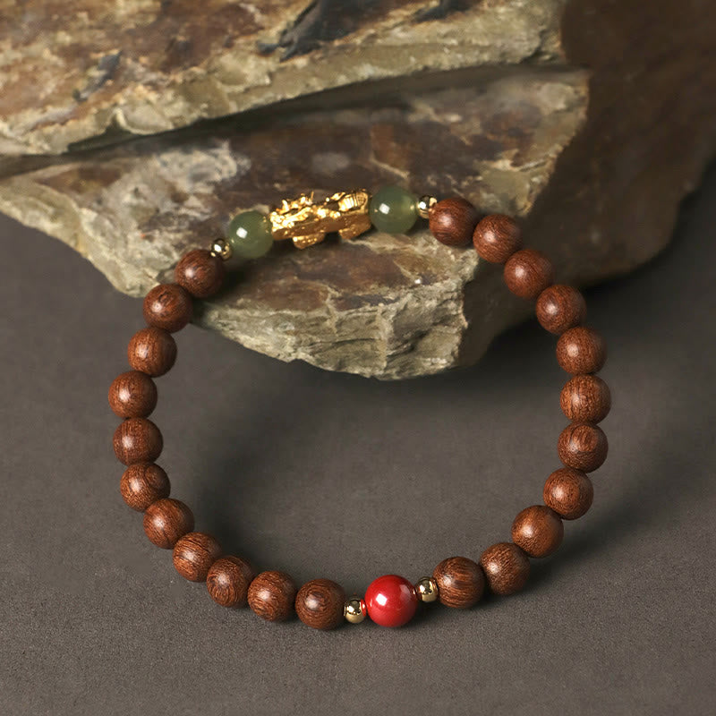 Buddha Stones999 スターリングシルバー 白檀黒檀小葉紫檀和田翡翠 辰砂 貔貅開運財運ブレスレット