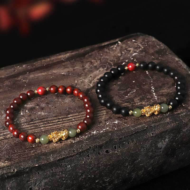 Buddha Stones999 スターリングシルバー 白檀黒檀小葉紫檀和田翡翠 辰砂 貔貅開運財運ブレスレット